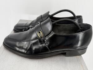 Hanover Men’s 11 D Black Leather Gold Buckle Dress Loafers Made USA Business VTG